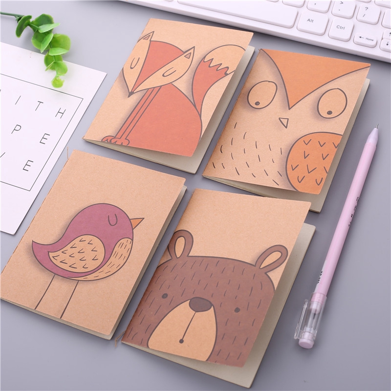 Buku Catatan/Memo Pad Portable Bahan Kertas Kraft Motif Kartun Hewan Gaya Korea