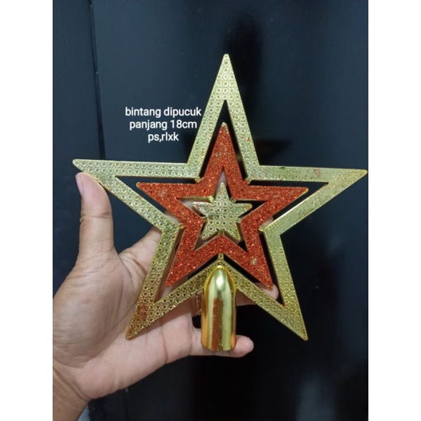 Accesoris pohon natal bintang dipucuk pohon natal, panjang 18cm dan dekorasi (keterangan baca dideskripsi)