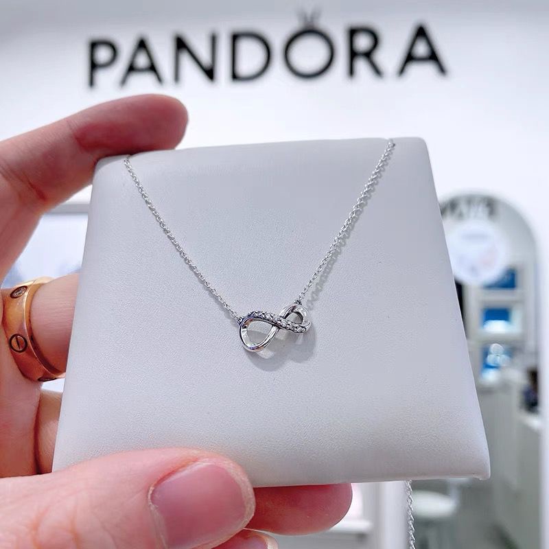 Pandora Kalung 925 Silver Micro-Set Diamond Infinity Love Pendant Untuk Wanita