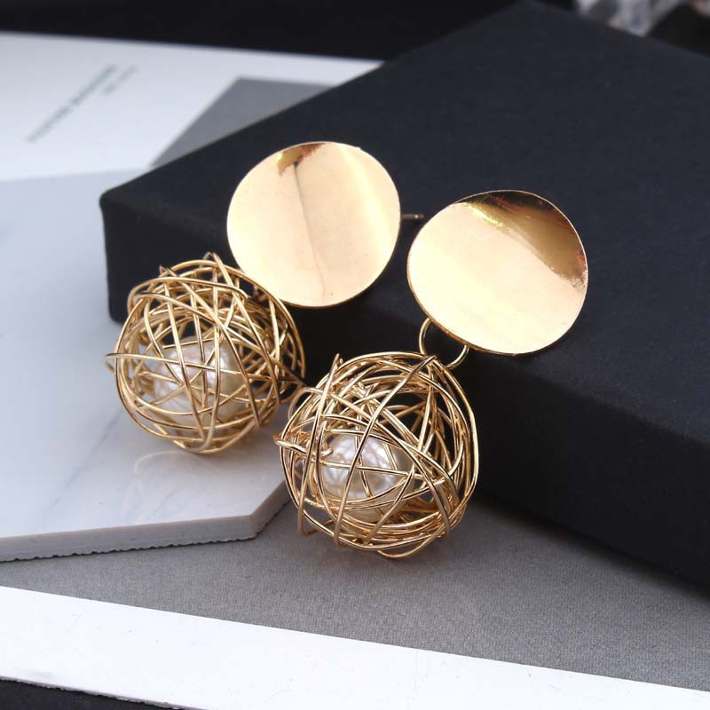 Anting Kait Model Ukiran Hollow | Anting Bola Mutiara Tenun |Kalung Rantai Rose Gold 18k Untuk Wanita