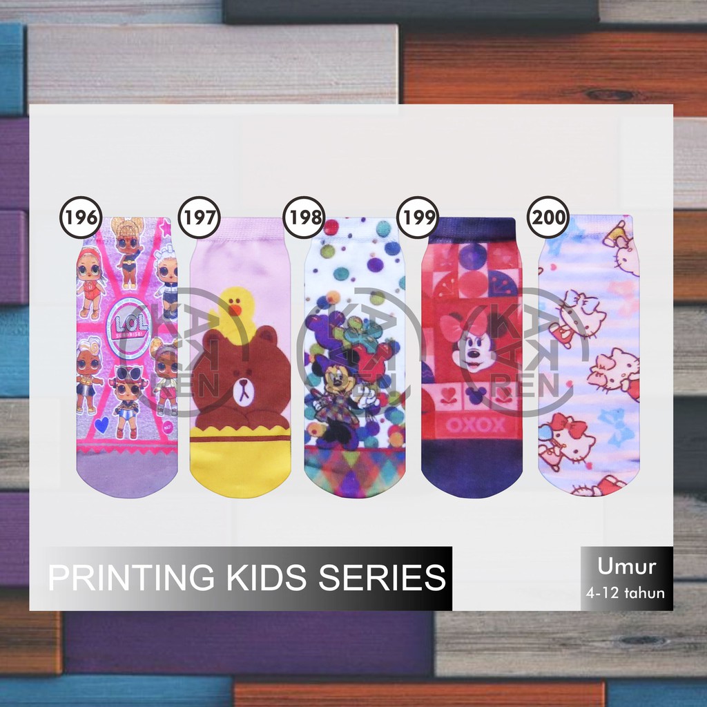 Kaos Kaki Printing Anak Karakter LOL, Hello Kitty, Naruto K