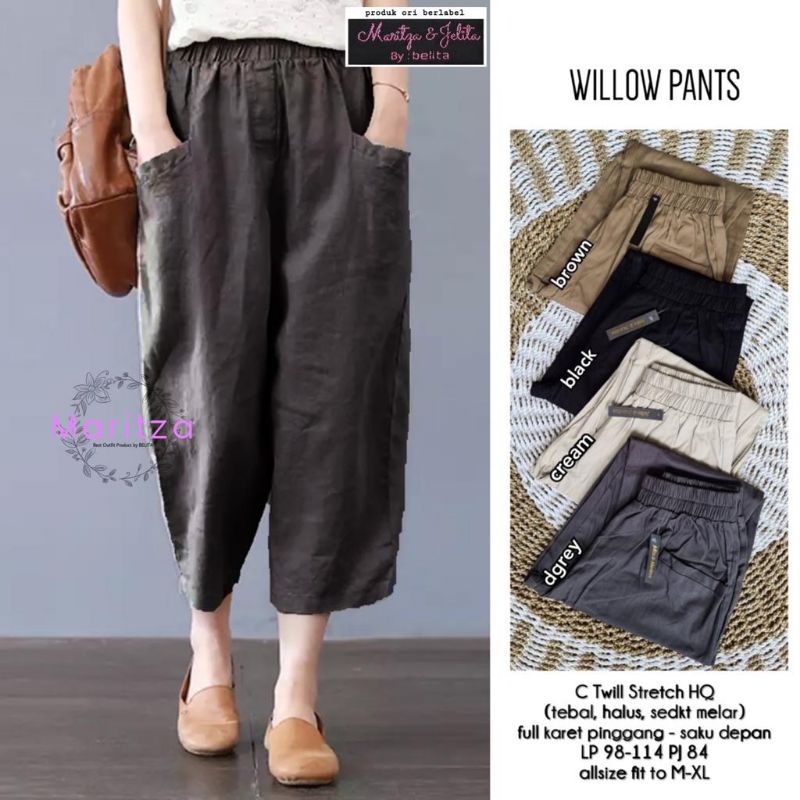 CELANA BAHAN TWILL / 11.4 / WILLOW PANTS / TEBAL MELAR ADEM / LP 98 MELAR SMPAI 114 / PJG 84 CM / SAKU DEPAN / MARITZA