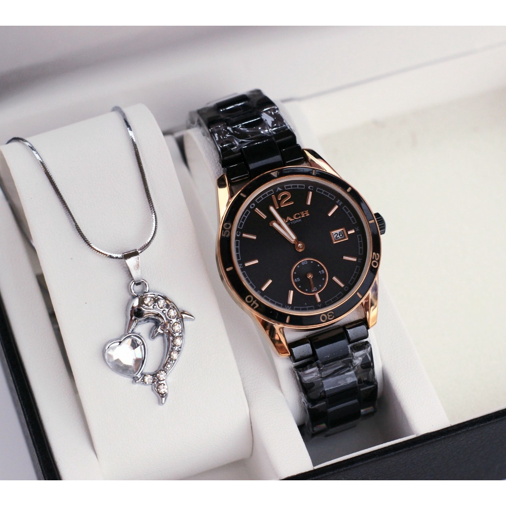 Jam tangan Wanita COACH New york - Detik bawah aktif - Tanggal aktif - Free kalung TERLARIS ( bisa C