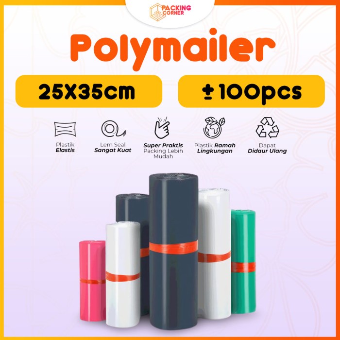 

Menyurat-Surat- Plastik Polymailer Bag 25X35 Kantong Amplop Packing Seal Isi 100 Pcs - Hitam Abu
