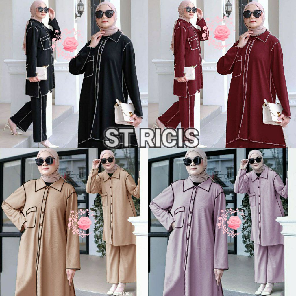 SETELAN TUNIK RICIS BAHAN BAGUS SHAKILA / NYAMAN / FASHION WANITA / TUNIK+CELANA PANJANG