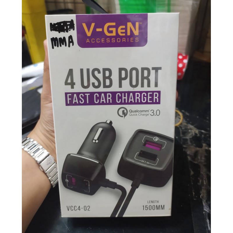 Travel Car Charger V-GeN Vgen VCC4-02 Fast Charging QC3.0 Black