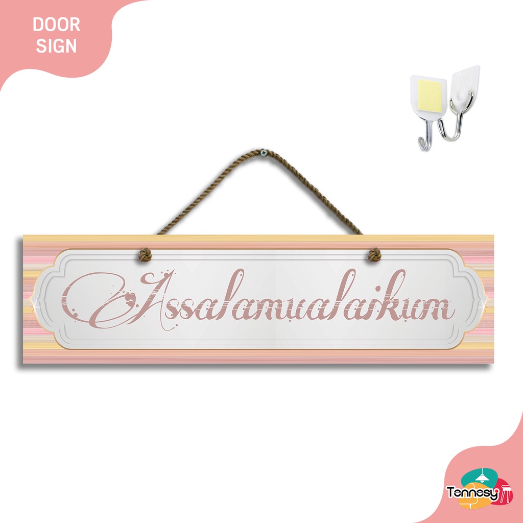 TENNESY HIASAN DINDING GANTUNGAN TALI KALIMAT SALAM ASSALAMUALAIKUM 30x10CM PAJANGAN KAYU DEKORASI DINDING DEKORASI DINDING KALIMAT TAYYIBAH