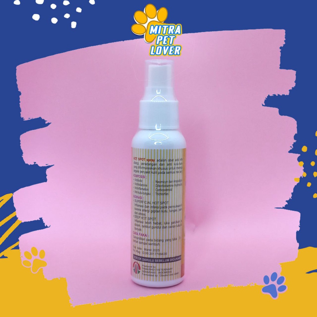 OBAT INFEKSI ANJING - HOT SPOT SPRAY 100 ML ORIGINAL - HOTSPOT ANTI INFLAMASI KUTU TUNGAU MENYEMBUHKAN ALERGI KULIT GATAL SKIN DOG AMAN SEHAT MURAH - PET ANIMAL HEALTHCARE AND VETERINARY TAMASINDO OBAT DAN VITAMIN HEWAN BINATANG PELIHARAAN MITRAPETLOVER