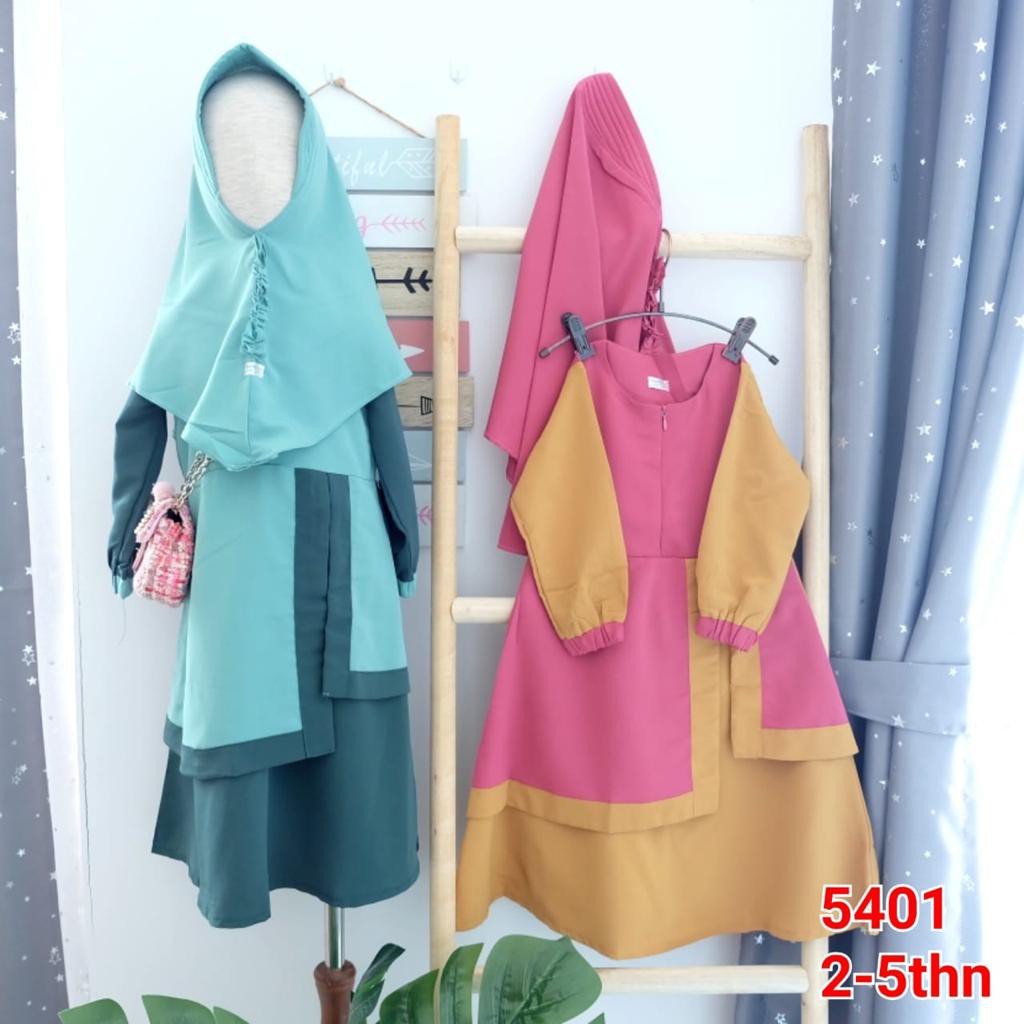 Baju Muslim Anak Perempuan Dress Gamis Kode 5401 Free Kerudung / Usia 2-5 Tahun