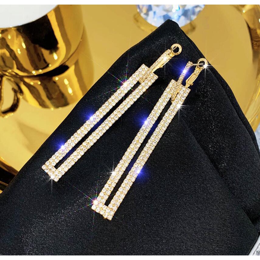 925 jarum perak temperamen fashion dan berlebihan Berlian persegi panjang anting-anting Korea anting