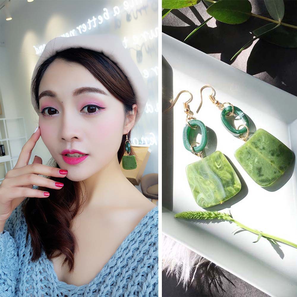 Korea retro square Oval panjang jahitan geometris anting-anting Korea gaya chic dan unik sederhana a