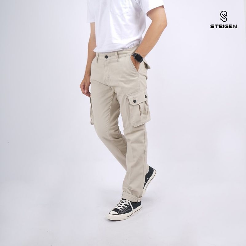 Celana Cargo Panjang Pria Standard Bahan Cotton Twill Cream - Long Cargo Pants Pria Original Steigen
