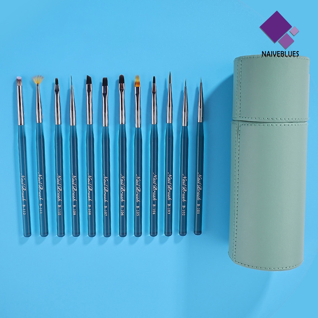 Naiveblue &gt; 1 Set Pen Brush Nail Art Bulu Lembut Ultra Ringan Anti Goyang Reusable