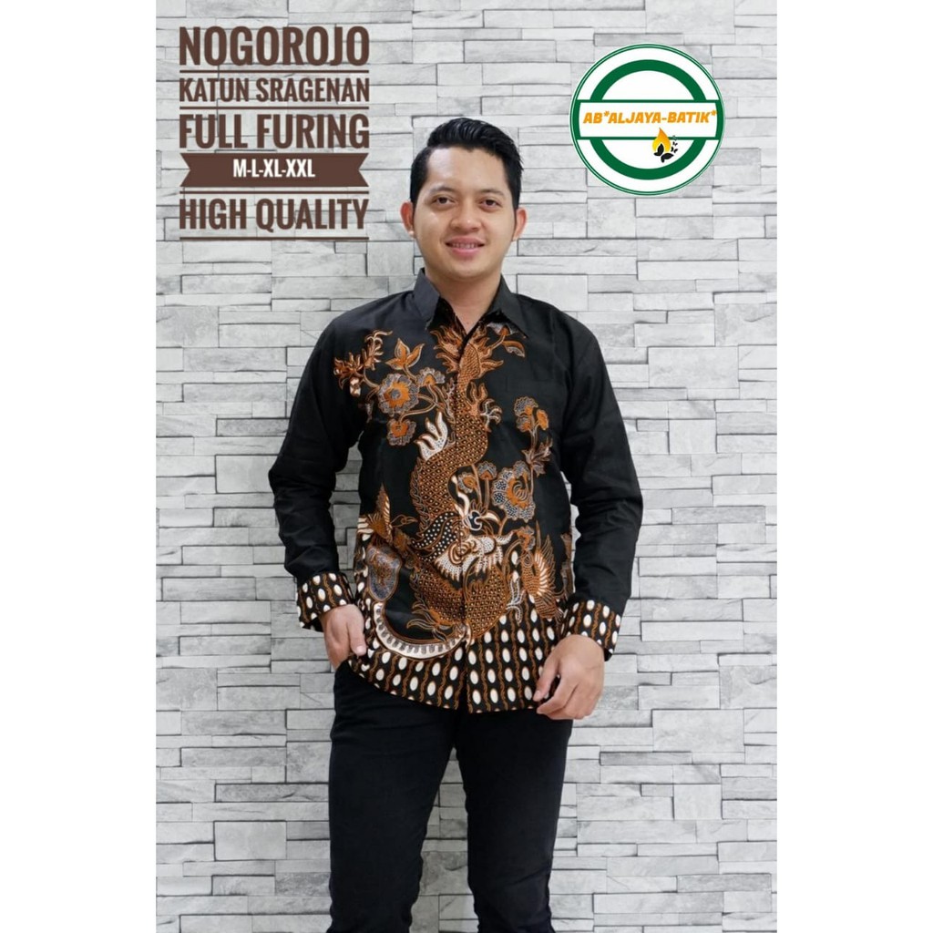 NOGO ABRIT Kemeja Batik Pria Lengan Panjang Katun Halus FULL FURING Batik Aljaya