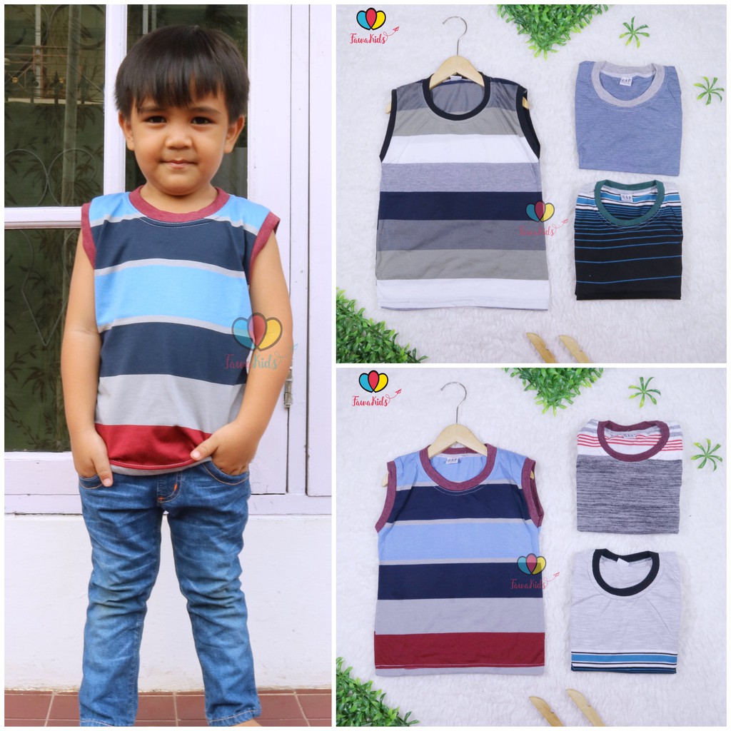 Kaos Kutung Salur uk 1-2 Tahun / Kaos Oblong Baby Kutang Anak Laki Bahan Adem Motif Stripe Murah