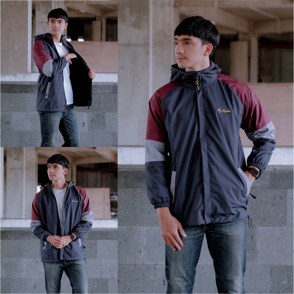 Jaket Parasut 3D Pria Wanita Waterproof Windbreaker Original Distro The Bojiel-Maroon-Abu-Navy