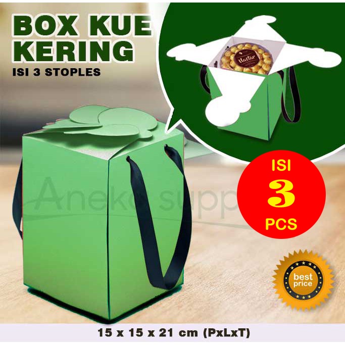 Kotak Toples Kue Kering - Box Toples Kue Kering - Dus Toples Kue Kering HIJAU - isi 3 Toples -(3 Pc)