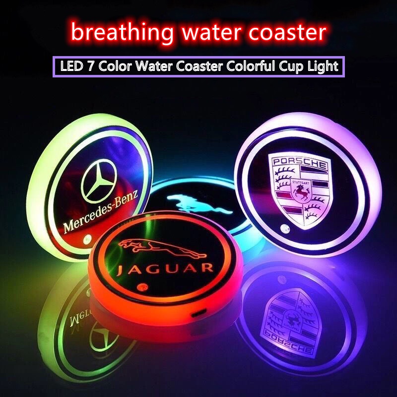 ❀2pcs Tatakan Gelas Dengan Lampu LED 7 Warna Untuk BMW Benz Audi Ford Tesla