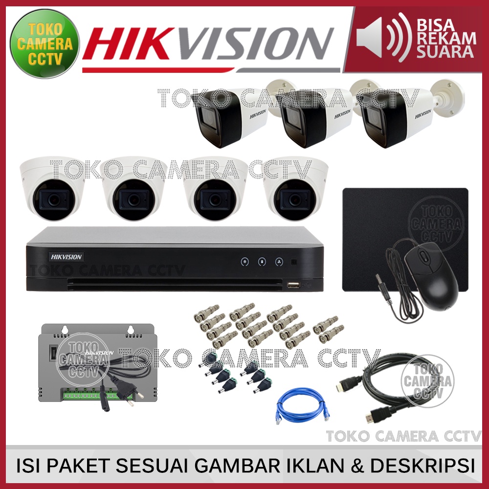 PAKET CCTV HIKVISION 5MP 8 CHANNEL 7 KAMERA AUDIO