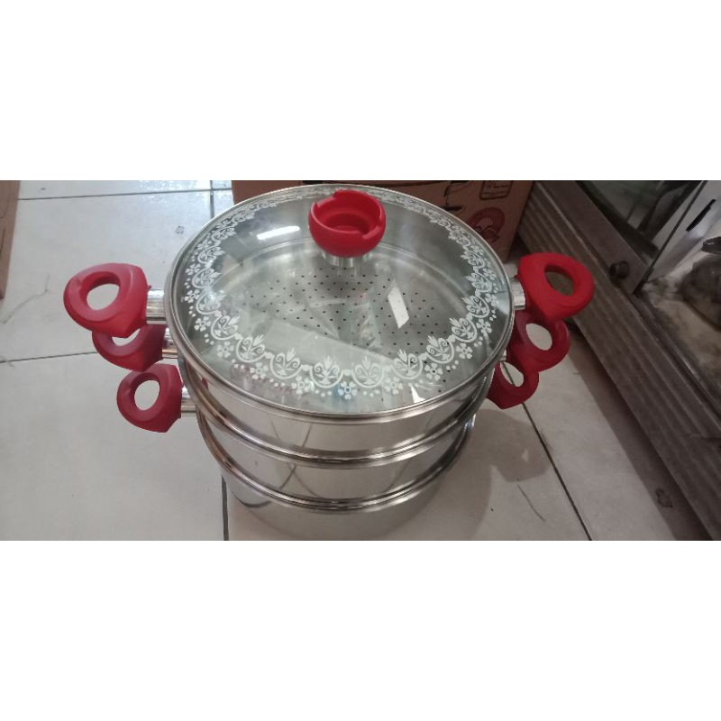 (khusus expedisi) Super steamer  28 cm 3 susun/ Panci stainless 3 susun/ panci kukus By supra