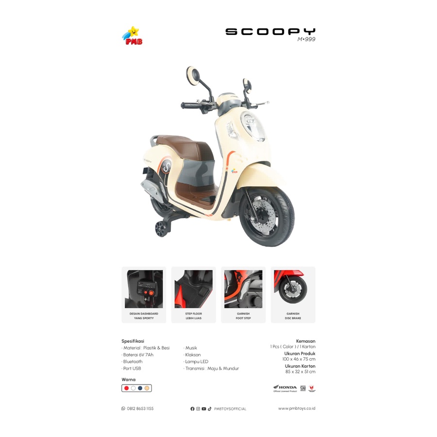 Motor Aki M999 Honda Scoopy - Official Licensed by Honda, mainan anak, motor anak, motoran anak murah