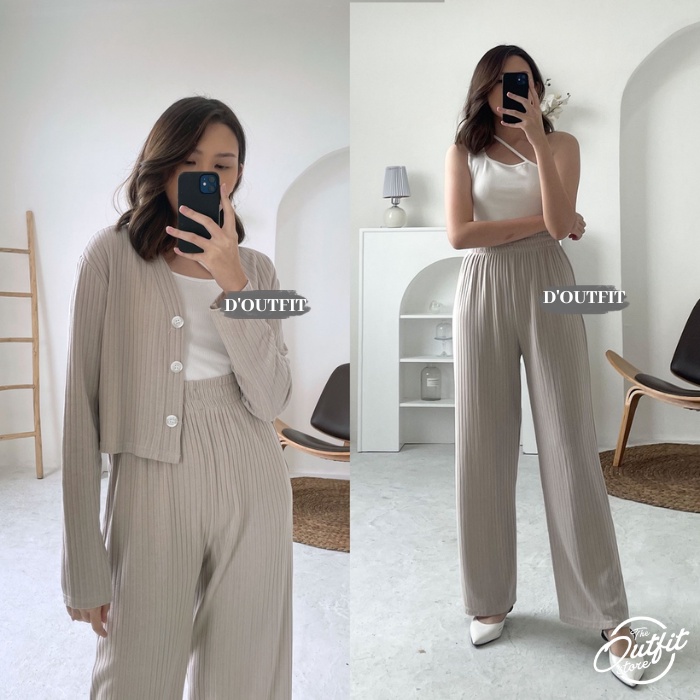 Set Casey Premium Knit (Cardi+Pants) / Setelan Wanita Crop dan Celana Kulot