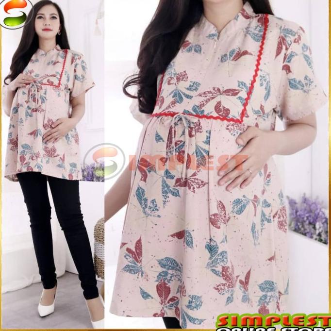 Blus Baju Hamil & Menyusui Baju Atasan Ibu Hamil Modern Leafy - Hitam