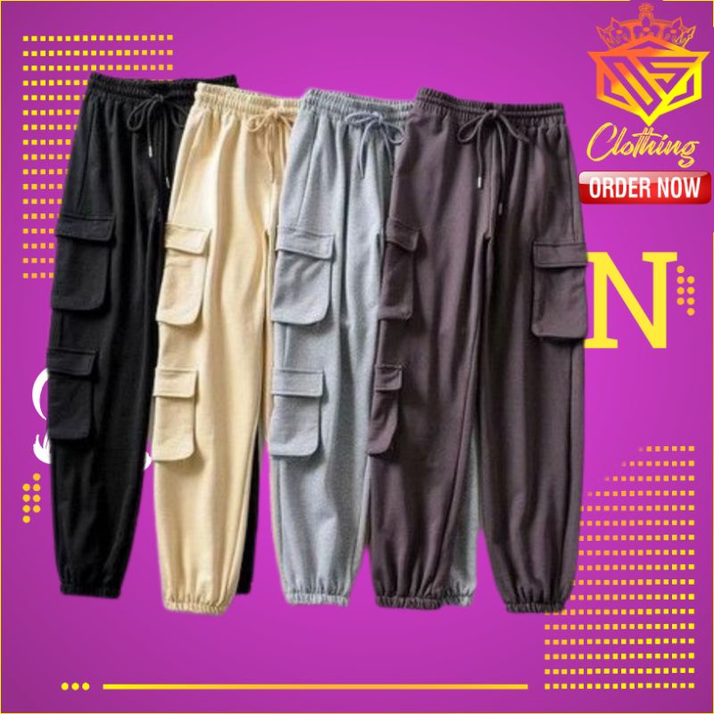 Celana Jogger Panjang Wanita Jumbo Big Size Celana Panjang Perempuan Kargo Kempol Oversize S, M, L, 