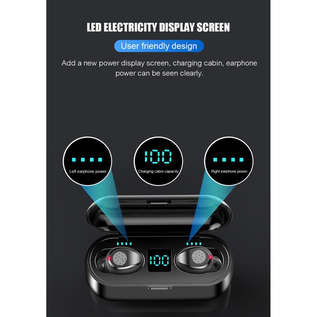 F9 Fingerprint TWS EARPHONE BLUETOOTH Earbuds Powerbank Headset Head phone-2