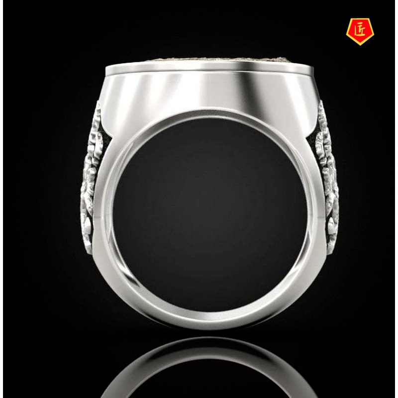 [Ready Stock]Men's Retro Two-Tone Wolf Ring