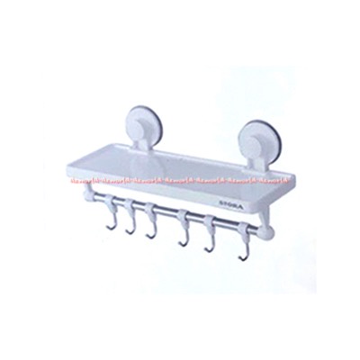 Stora Suction Shelf With 6 Hooks Rak Dengan 6Gantungan Tanpa Paku