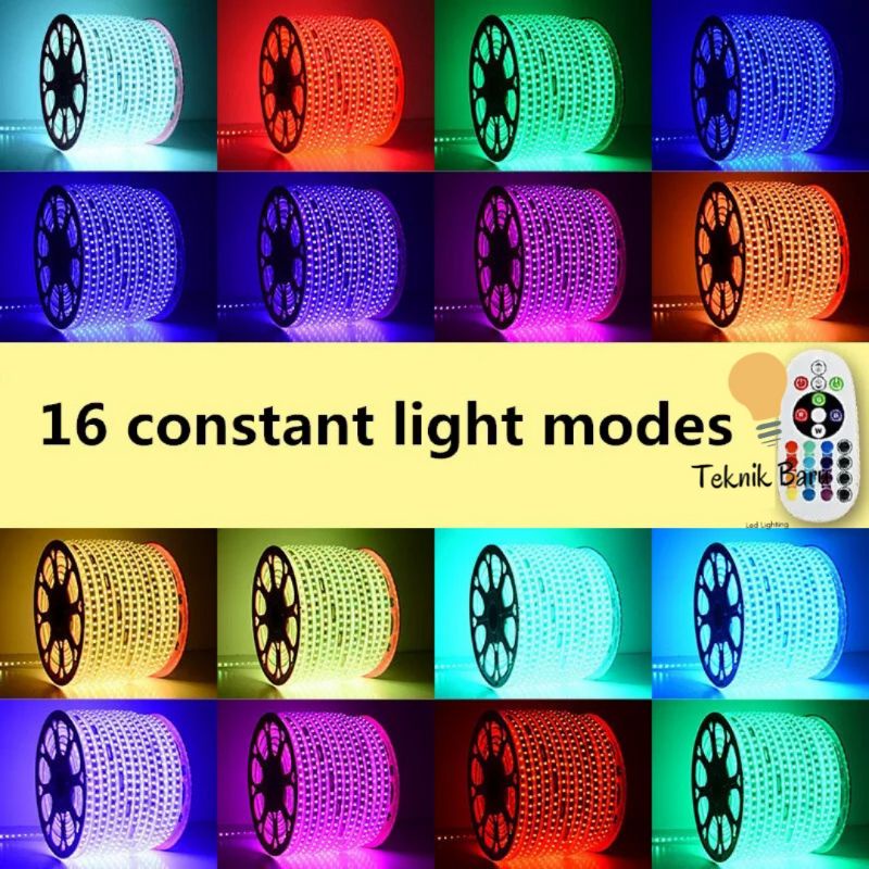 Lampu LED STRIP SELANG RGB SMD 5050 Per meter Warna warni controller 24 Tombol Driver remote Hias Plafon kamar tidur AC 220V