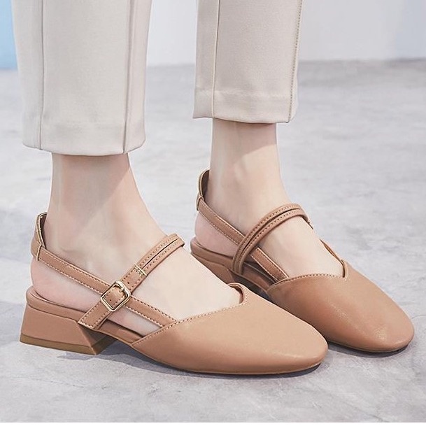 FD Mules Heels Sepatu Wanita Tali belakang Marry Jane Shoes Hak Tahu DI-102