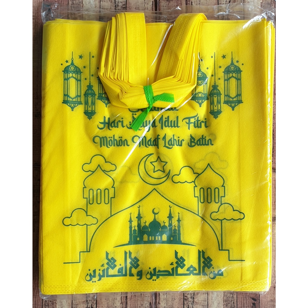 12pcs / 1lusin Tas Souvenir Lebaran 38x45 cm - Tas Parcel Handle Jumbo - Tas Spun Bond - Goodie Bag