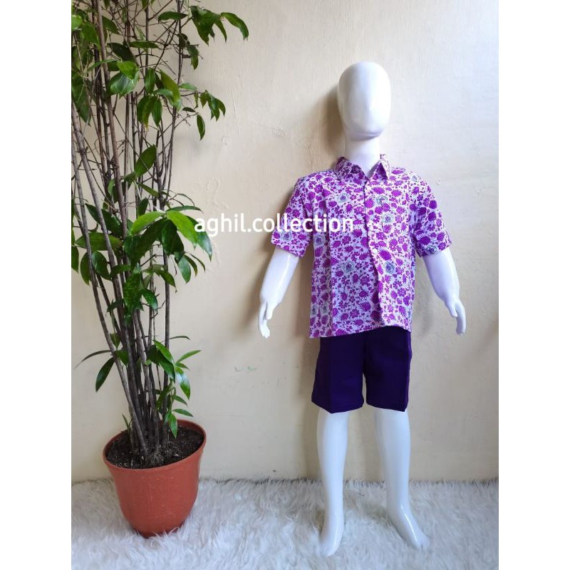 SERAGAM TK/PAUD BATIK PENDEK BAJU BATIK TK/PAUD UNGU LENGAN PENDEK