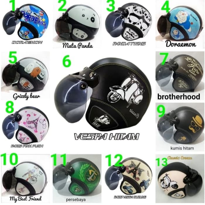 Helm Bogo Vespa Hitam Terbaru Termurah Dewasa Anak Cewe Cowo Pria Wanita