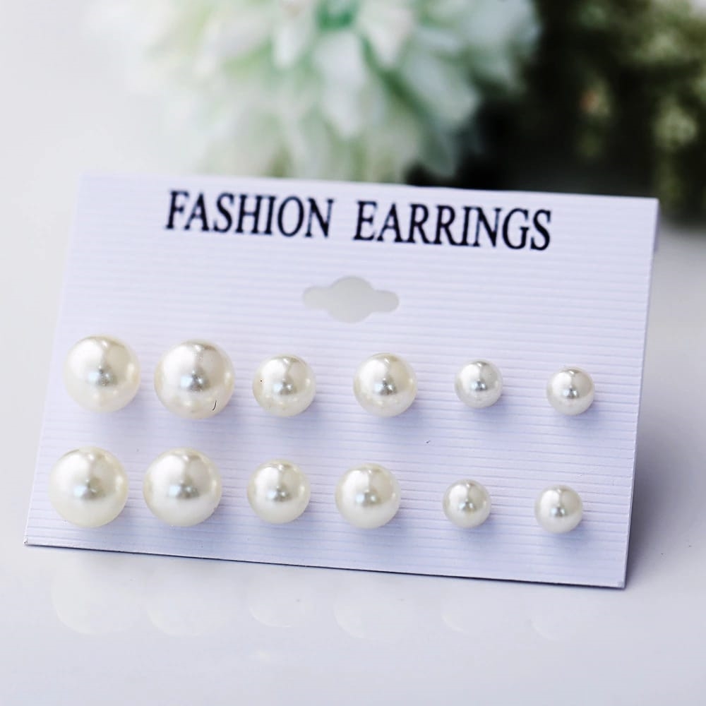 SET 6PCS Anting Gaya Korea Mutiara Lingkaran Permata untuk Wanita Women Earrings Piercing