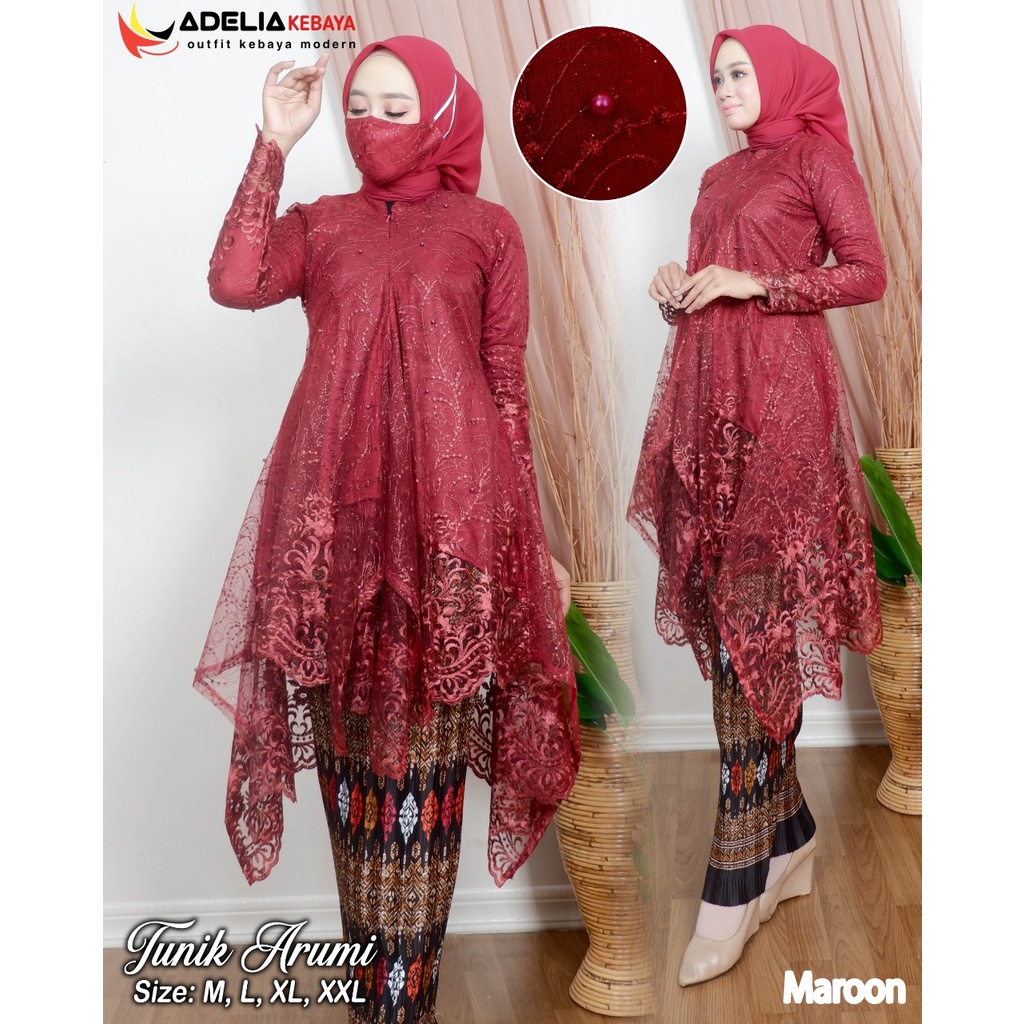 ADE> TUNIK KEBAYA MODERN / BAJU KEBAYA ARUMI / KEBAYA RESLETING DEPAN / BUSUI FRIENDLY CRA SANGHAI-MAROON