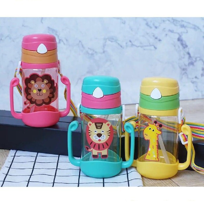 H095 Botol Air Minum Anak Clip On Motif Hewan 450ml - Botol Air Minum