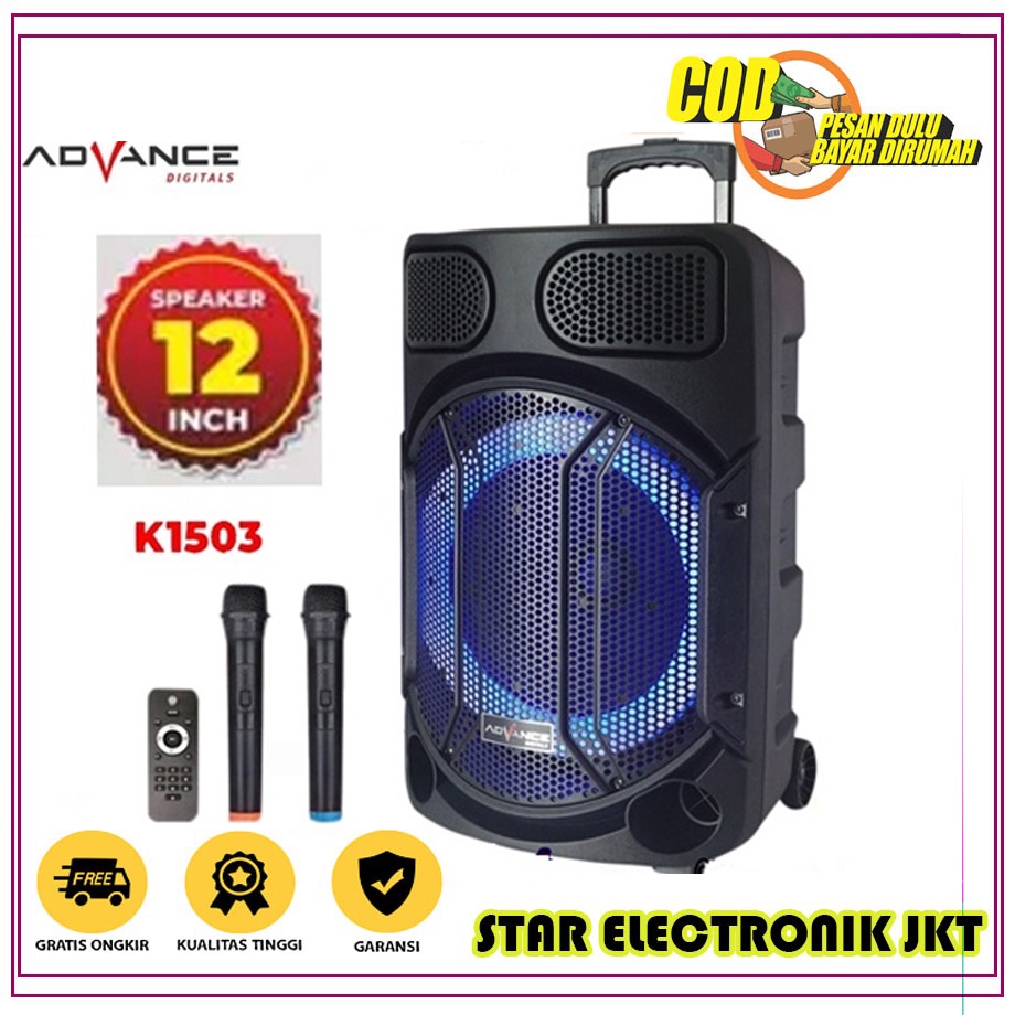 Speaker ADVANCE K1203 Portable  Bluetooth 12 Inch Free 2 Mic Wireles