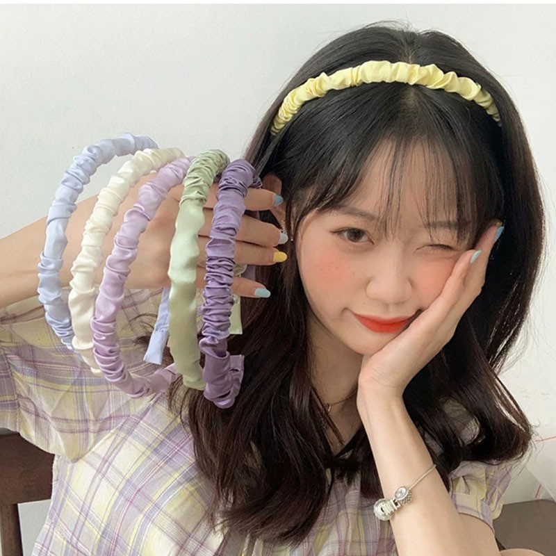 Bando Korea Kerut Aksesoris Fashion Wanita /Scrunchie Gaya Korea Scrunchies Headband Import Bahan Satin Sifon Lucu Bando Murah F639