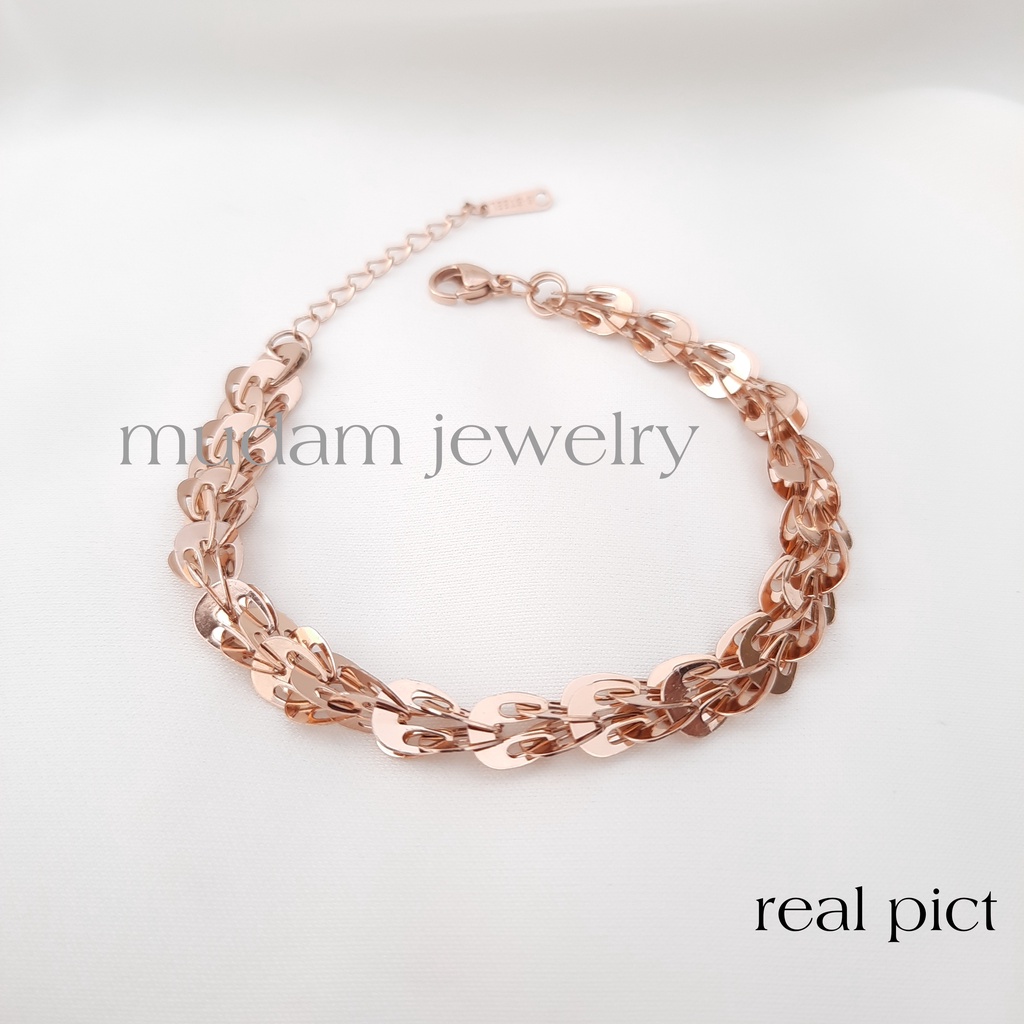 Gelang Tangan Titanium Model Sisik Naga Warna Rose Gold dan Gold