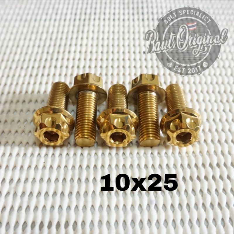 Baut probolt 10x25 gold new model drat 14 panjang 2.5cm Heng thailand