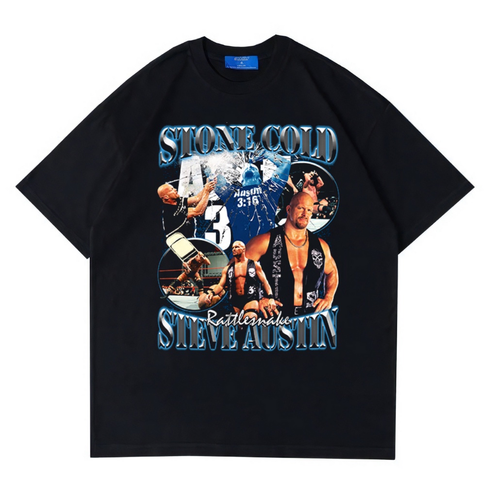 Psycho Crucify "Steve Austin Stone Cold" Oversized T-Shirt | Kaos Steve Austin | Kaos Stone Cold | W