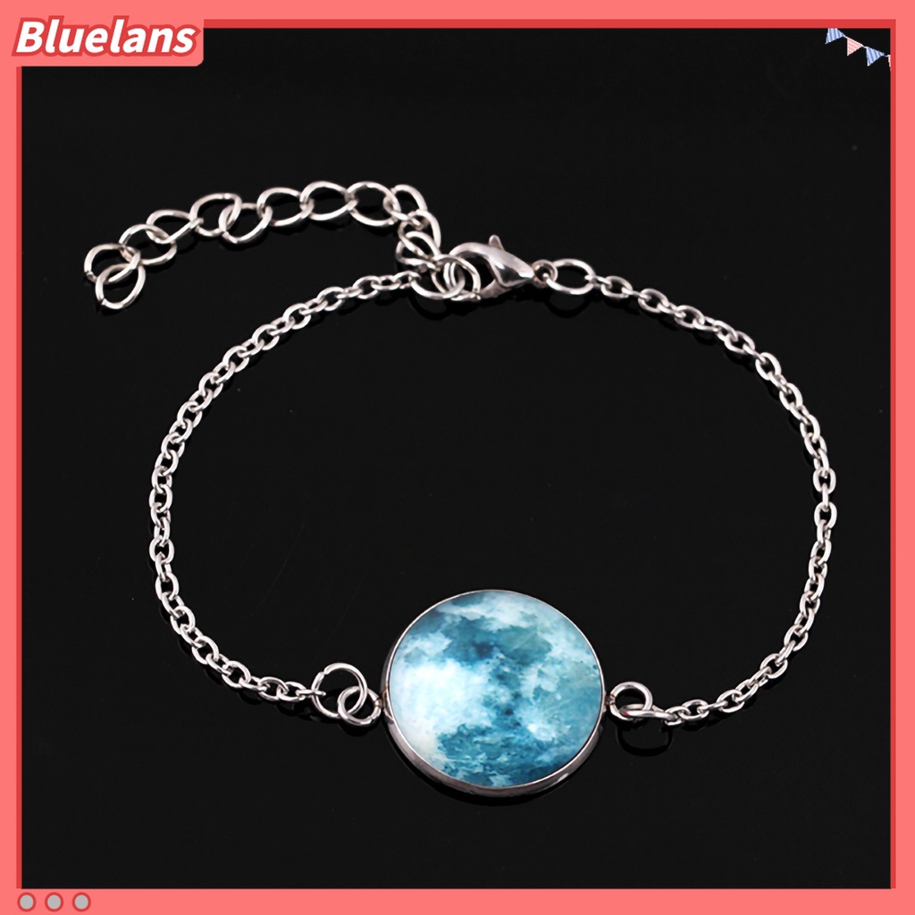 Gelang Bangle Desain Bulan Fantasi Universe Glow in The Dark Bahan Kaca Cabochon Untuk Wanita