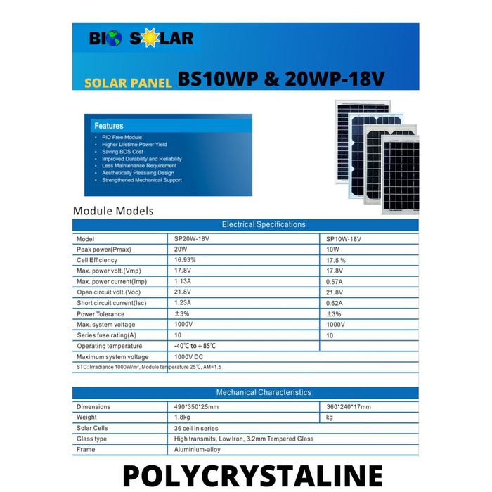 Solar Panel Solar Cell Panel Surya Biosolar 10Wp Polycrystaline 10 Wp