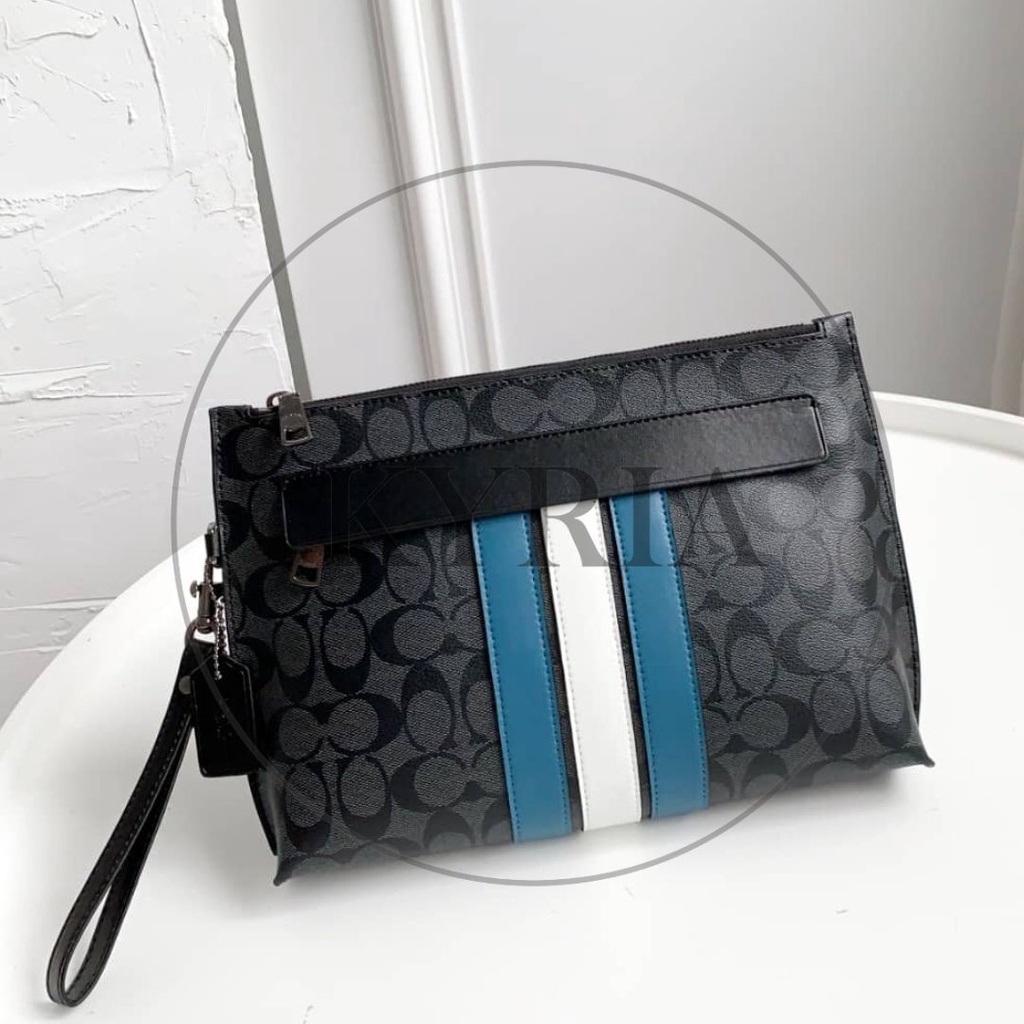 TAS PRIA clutch  STRIPE blue SIGNATURE / POUCH GARIS ORIGINAL travelling 38588