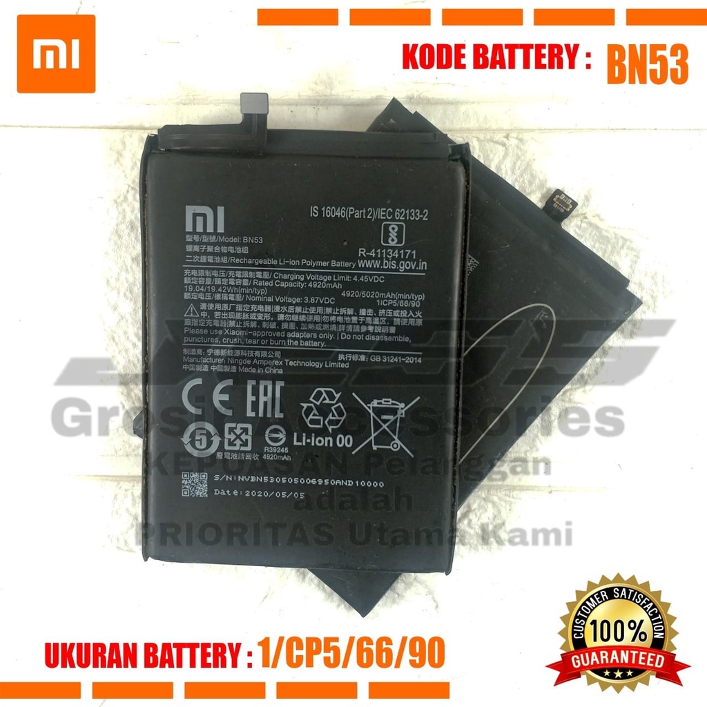 Baterai Original Xiaomi Redmi Note 9 Pro - Note 10 Pro - Pocophone Poco M2 Pro Kode Battery BN53 BN-53