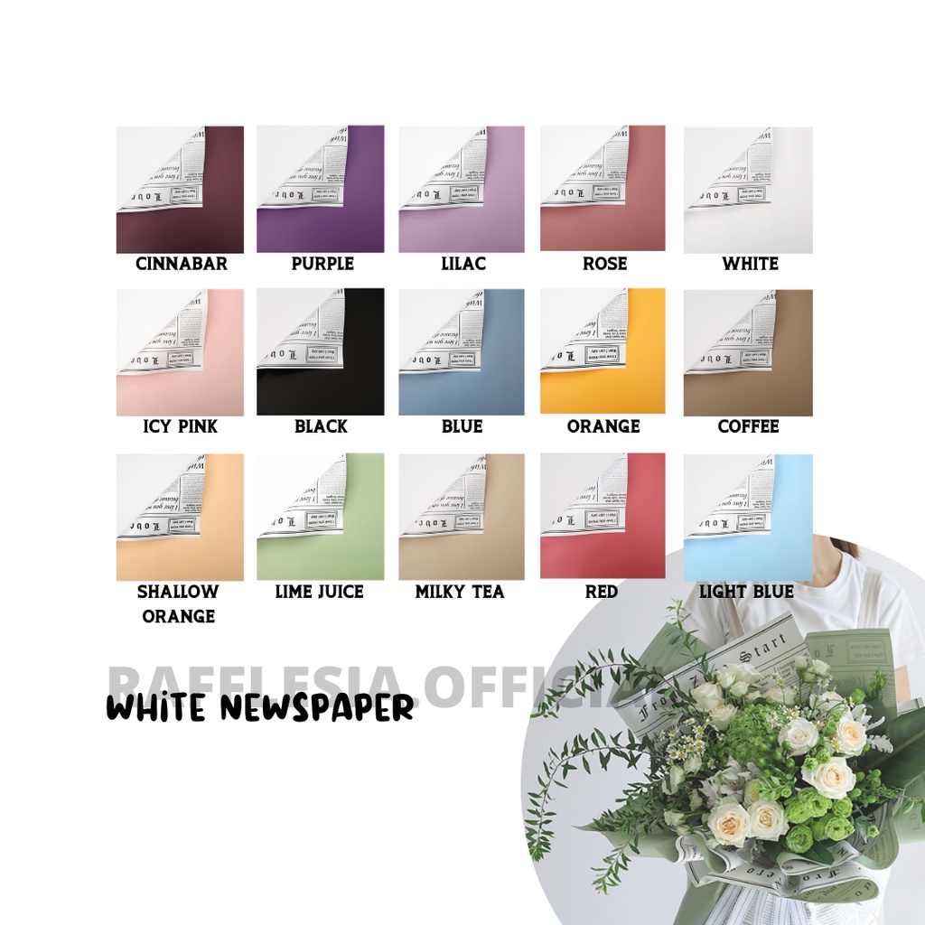 

[5 LEMBAR] BICOLOR WHITE NEWSPAPER CELLOPHANE (LEMBARAN; 58 x 58 cm) - Kertas Bunga Wrapping Paper