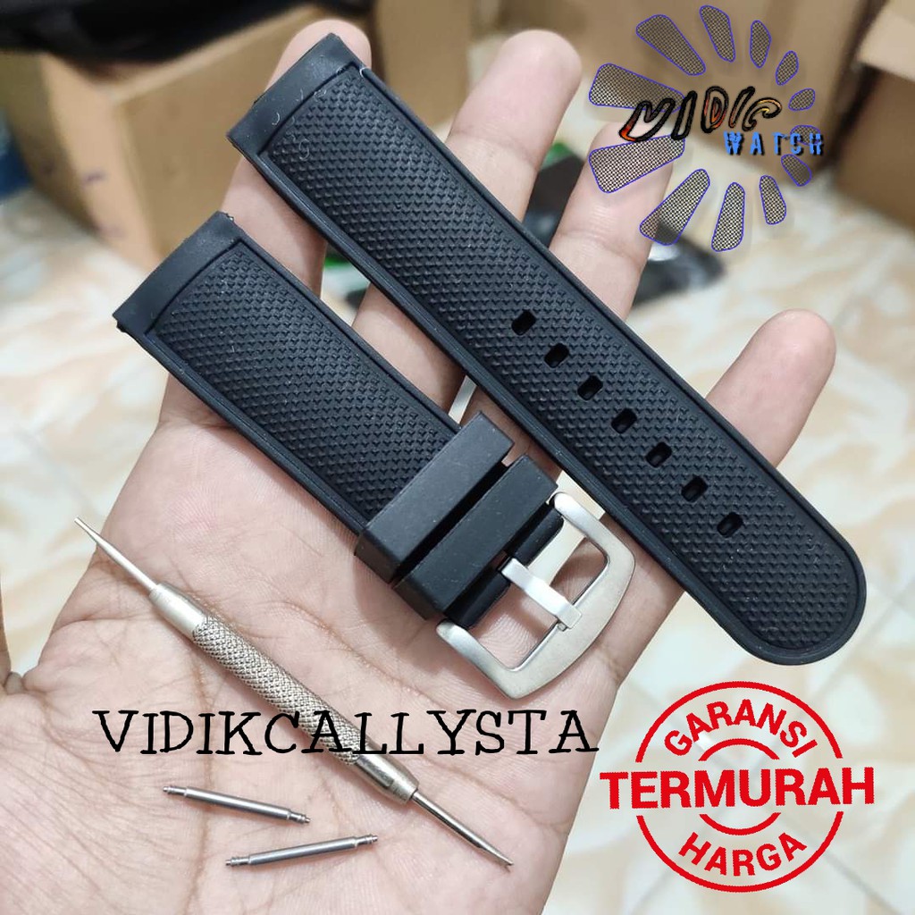 STRAP TALI JAM TANGAN KARET RUBBER WATCH BREZZA 24MM HITAM SILVER 24 MM